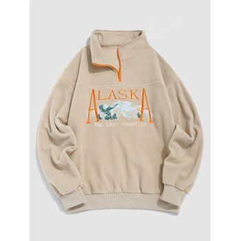 

Letter Landscape Embroidery Polar Fleece Sweatshirt, Light coffee