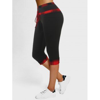 

High Waisted Plaid Skinny Capri Pants, Black