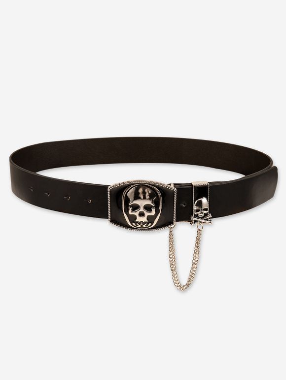Ceinture avec Boucle en Chaîne Motif Crâne Style Rétro - Noir 