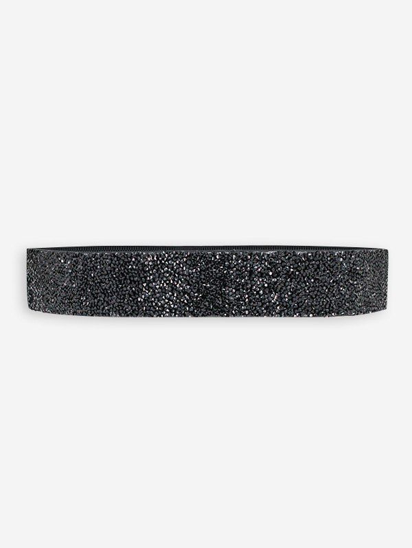 Button Elastic Diamante Wide Dress Belt - BLACK 
