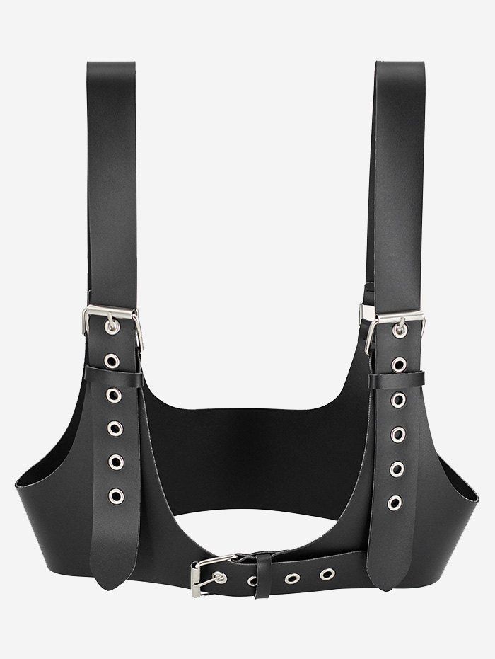Grommet Buckles Suspenders Belt - BLACK 
