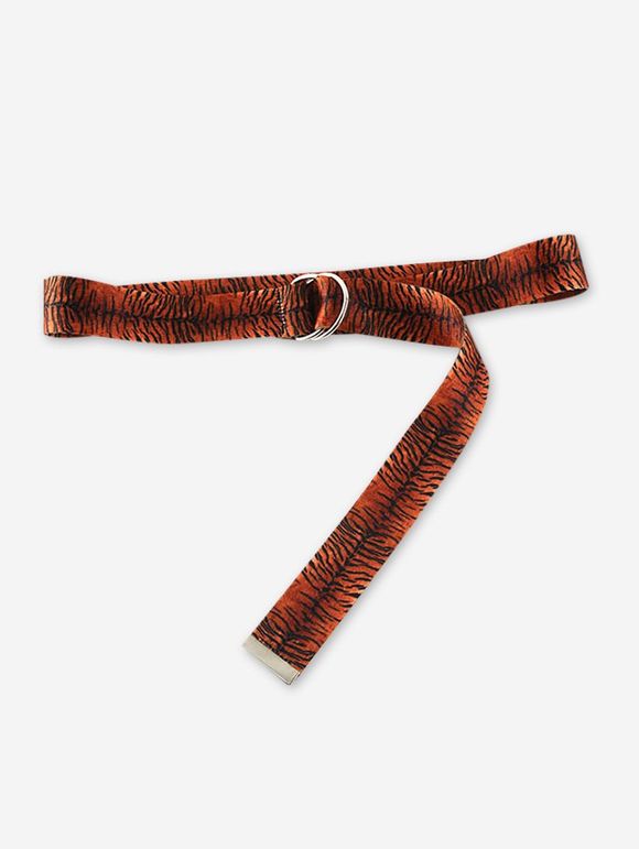 Ceinture Double Anneaux en Canevas Motif de Tigre - café 