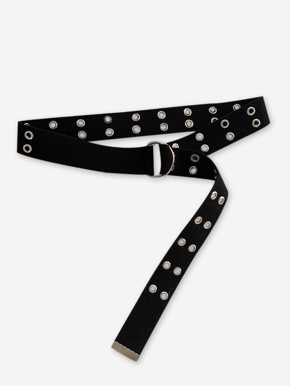 Ceinture Bouclée Trou à Double-Couches en Canevas - Noir 