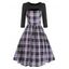 Robe Découpée à Carreaux à 3 / 4 Manches - Pourpre S