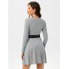 Ruched Bust Belted Bowknot Long Sleeve A Line Dress - LIGHT GRAY XXL