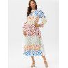 Bow Tie Colorful Spotted Print Maxi Dress - multicolor M