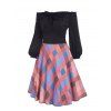 Ruffle Off Shoulder Bowknot Plaid Dress - multicolor S
