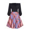 Ruffle Off Shoulder Bowknot Plaid Dress - multicolor 2XL