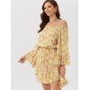 Floral Print Vacation Mini Dress Off The Shoulder Bell Sleeve Cottagecore Dress - YELLOW L
