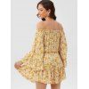 Floral Print Vacation Mini Dress Off The Shoulder Bell Sleeve Cottagecore Dress - YELLOW S