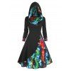 Galaxy Print Hooded Mock Button Dress - multicolor XL
