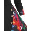 Galaxy Print Hooded Mock Button Dress - multicolor XL