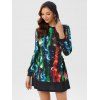 Allover Galaxy Starry Print Lace Up Drawstring Hooded A Line Dress - multicolor XL