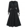 Split Tie Sleeve Midi Surplice Dress - BLACK L