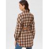 Veste Chemise à Carreaux à Goutte Epaule avec Poche - café M