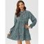 Robe Superposée Léopard à Manches Longues à Volants - Bleu clair M