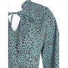 Leopard Ruffle Poet Sleeve Tiered Dress - LIGHT BLUE M