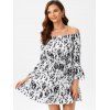 Spotted Print Off Shoulder Long Sleeve Dress - WHITE M
