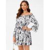 Spotted Print Off Shoulder Long Sleeve Dress - WHITE M