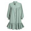 Button Up Pleat Flounce Mini Dress - LIGHT BLUE M