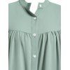 Button Up Pleat Flounce Mini Dress - LIGHT BLUE XL