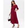 Belted Lantern Sleeve Maxi Prom Dress - DEEP RED M
