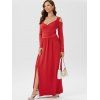 Cold Shoulder High Slit Maxi Dress - RED M