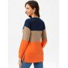 Colorblock Drop Shoulder Slit Side Sweatshirt - ORANGE L