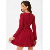 Ruffle Hem Belted Mini Surplice Dress - RED M