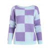 Drop Shoulder Checkered Jumper Sweater - LIGHT BLUE L