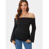 Off The Shoulder Flare Bell Sleeve Fold Over T-shirt - BLACK XXXL