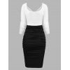 Long Sleeve Two Tone Ruched Bodycon Dress - WHITE XXL