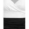 Long Sleeve Two Tone Ruched Bodycon Dress - WHITE XXXL