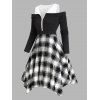 Galaxy Plaid Print Cold Shoulder Half Zip Handkerchief Dress - BLACK XL