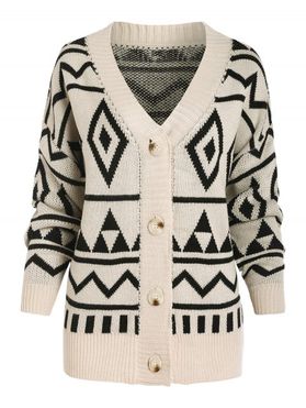 Geometric Jacquard Button Up Sweater
