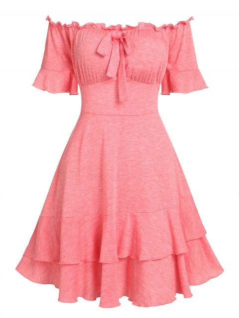 Bowknot Off The Shoulder Ruched Bust Flounced Dress