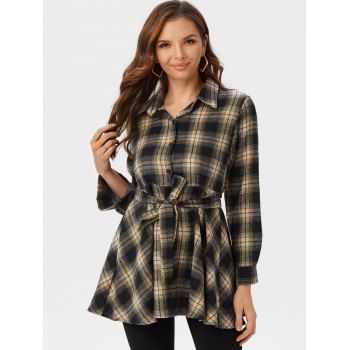 

Plaid Belted Mini Shirt Dress, Multicolor