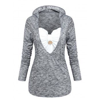 Hooded Space Dye Print Surplice Twofer T-shirt 