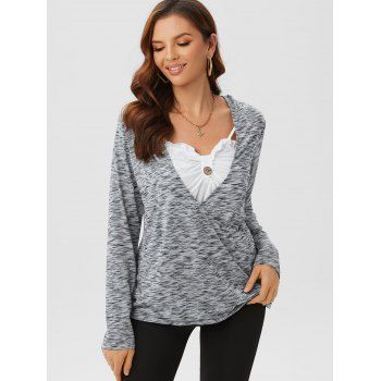 Hooded Space Dye Print Surplice Twofer T-shirt 
