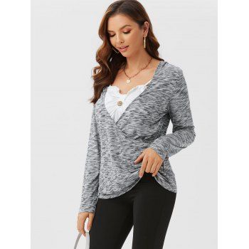 Hooded Space Dye Print Surplice Twofer T-shirt 
