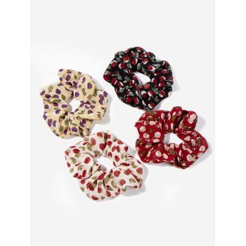 

4 Pcs Printed Cherry Ditsy Scrunchie Set, Multicolor d