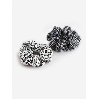 

2 Pcs Printed Leopard Houndstooth Scrunchie Set, Black