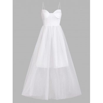 

Mesh Overlay Bungee Strap Corset Style Cupped Dress, White