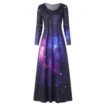 

Starry Galaxy Long Sleeve Casual Maxi Dress, Multicolor