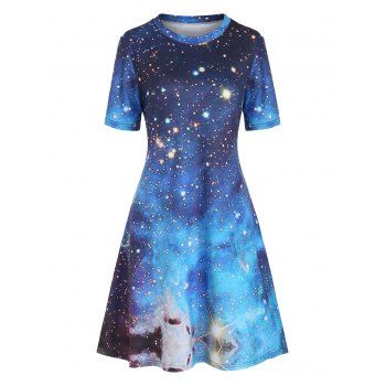 Starry Galaxy A Line Tee Dress, Blue