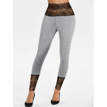 High Waist Lace Panel Skinny Leggings, Gray