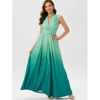 

Tie Criss Cross Back Ombre Maxi Dress, Light green