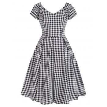 

Gingham Puff Sleeve Vintage Flare Dress, Black