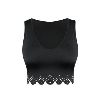 

Plus Size Laser Cut Scalloped Crop Top, Black