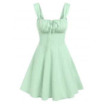 

Summer Ruched Bust Front Tie Mini A Line Dress, Light green